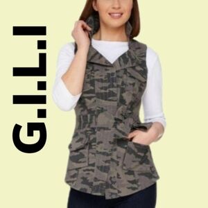 G.I.L.I Gili Camouflage Printed Zip Collar Belted Vest Sz 6